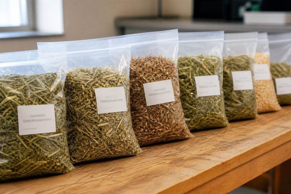 Beschriftete Futterproben für das Labor