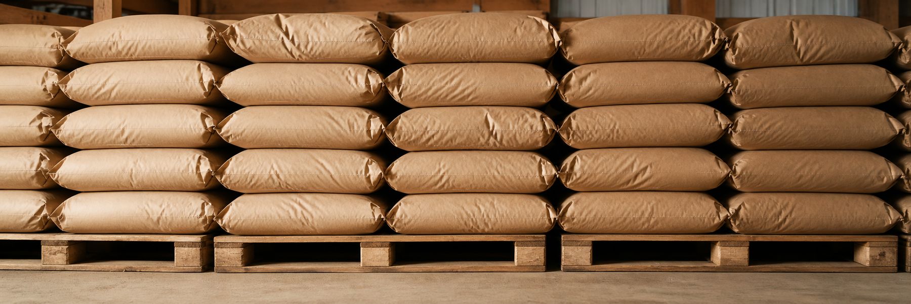 Palettenweise Sackware im Lager